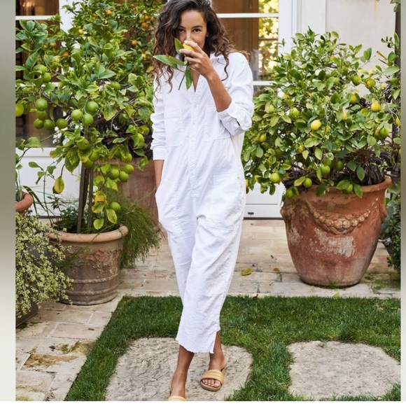 FRANK & EILEEN Northern Ireland Jumpsuit In White Italy Linen lagenlook size XL - Picture 1 of 13